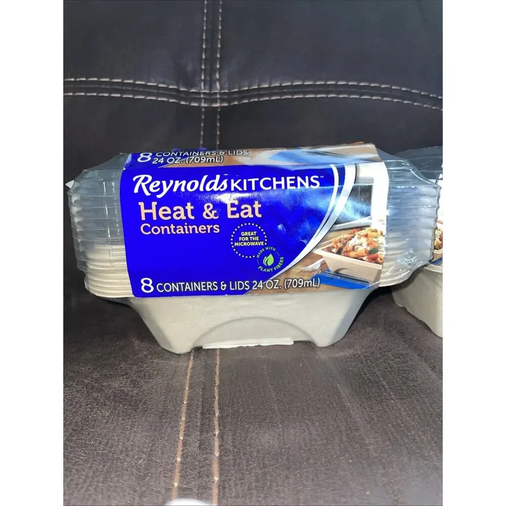 Reynolds Kitchens Heat & Eat Containers 24 oz 8 Count Microwave Safe Lot Of 2